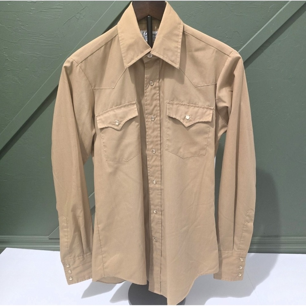Anthoneys‎ VTG Tan Long Sleeve Button Up Shirt Size 14.5 32/33 Men Wrinkle Free